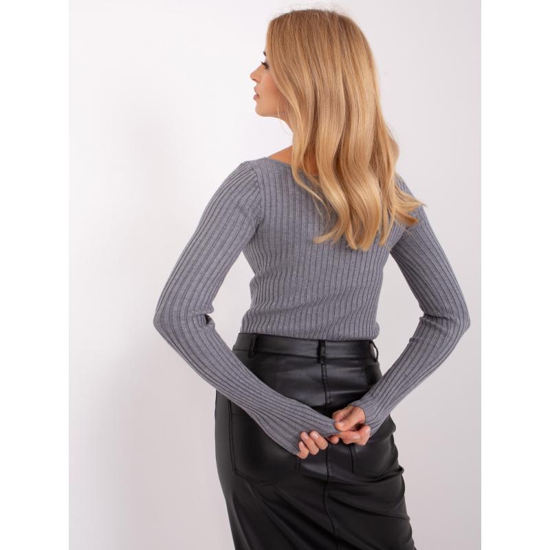 Šedý klasický svetr s dlouhým rukávem