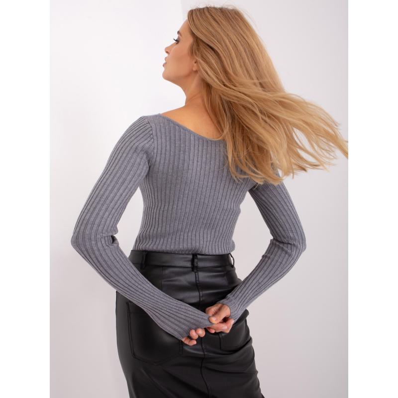 Šedý klasický svetr s dlouhým rukávem