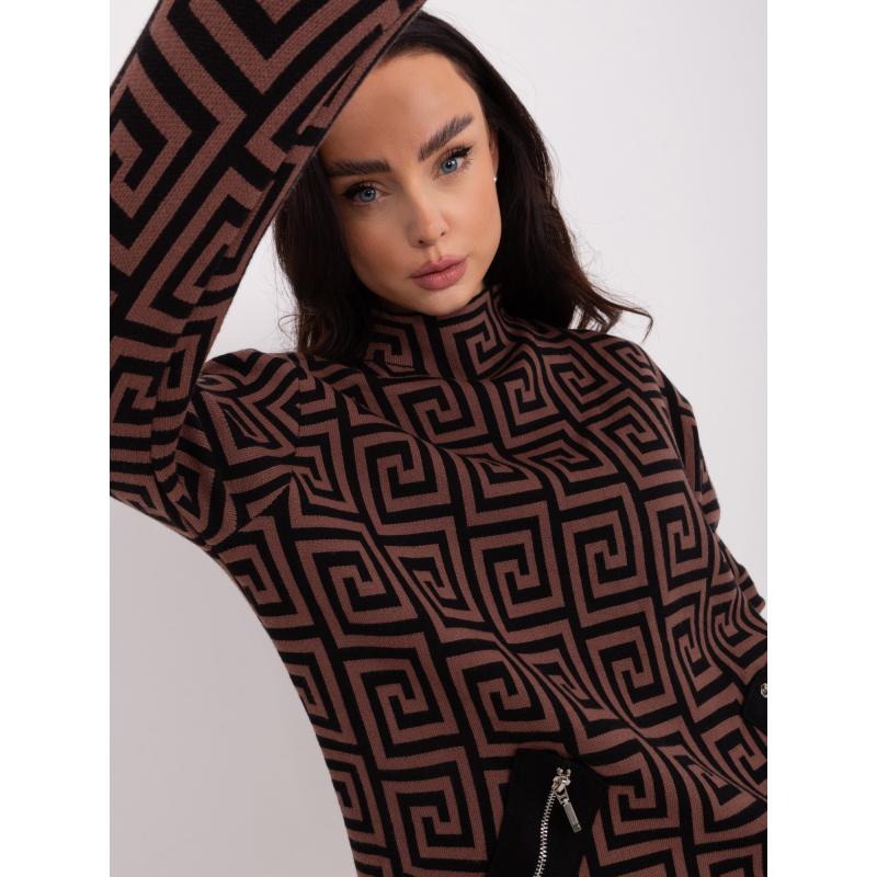 Dámsky sveter s rolákom LIRIS hnedočierny