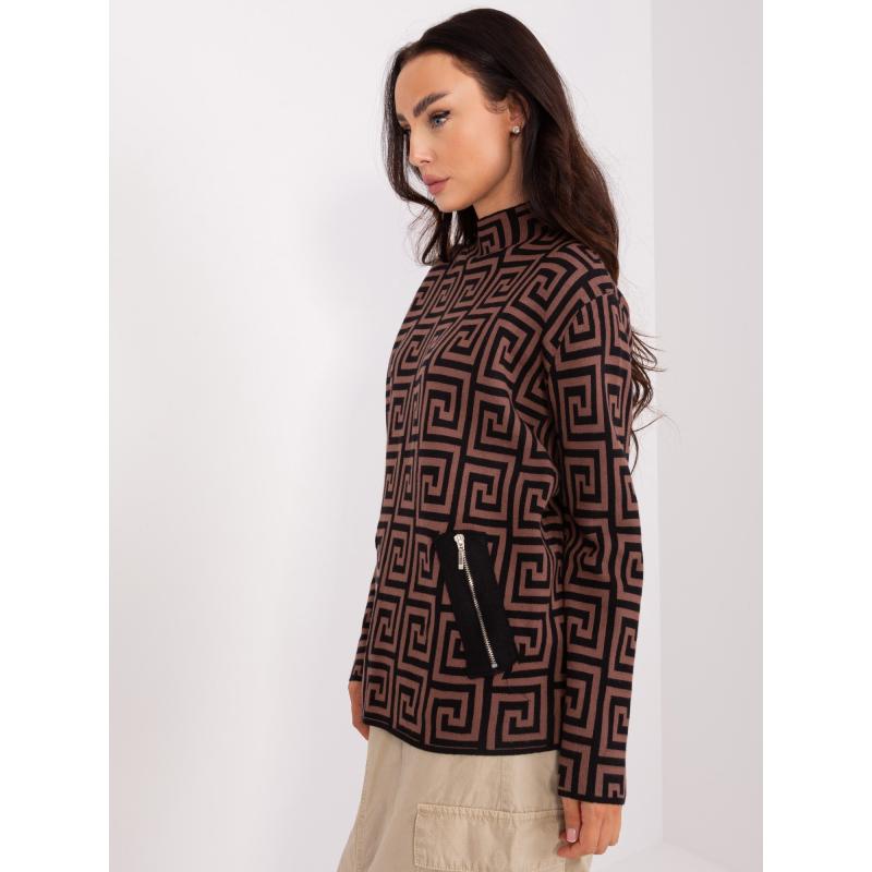 Dámsky sveter s rolákom LIRIS hnedočierny