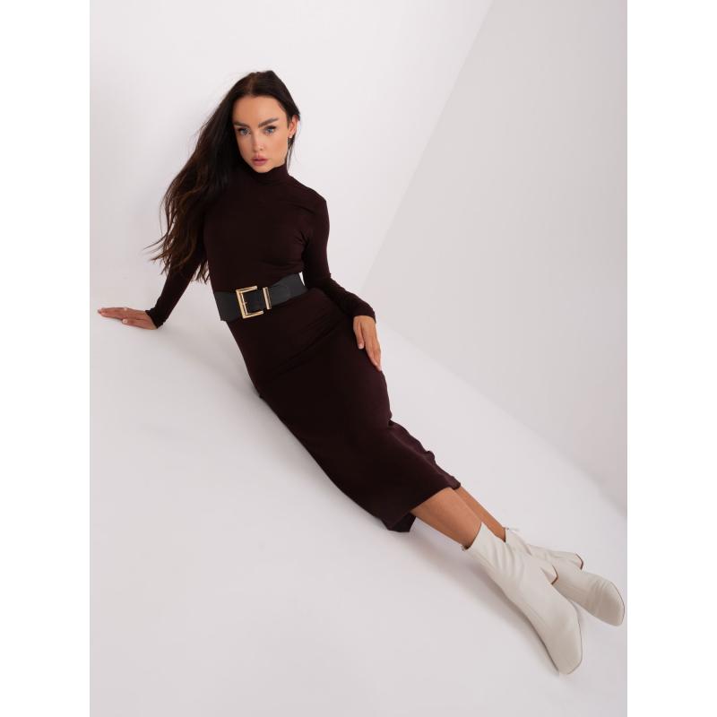 Dámské šaty s páskem LEIM tmavě hnědé