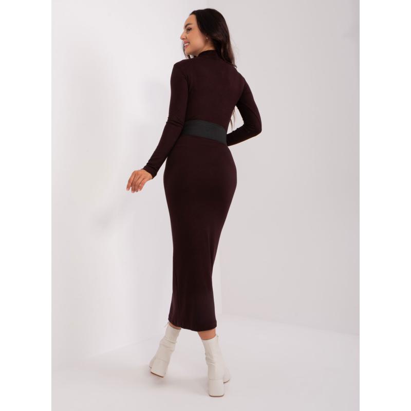 Dámské šaty s páskem LEIM tmavě hnědé