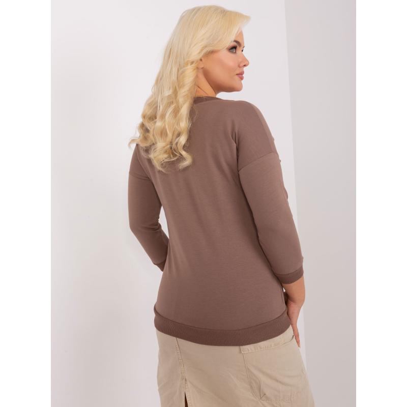 Dámská halenka plus size s žebrovaným lemem BOTA hnědá 