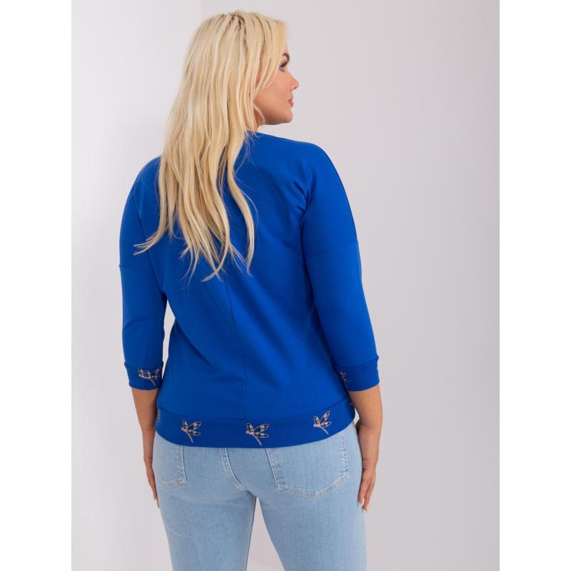 Dámska plus size blúzka s rebrovaným lemom TAES kobaltovo modrá