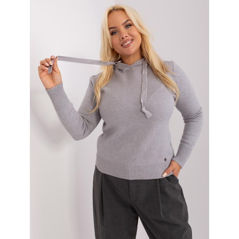 Dámský svetr plus size s vázáním BIA šedý