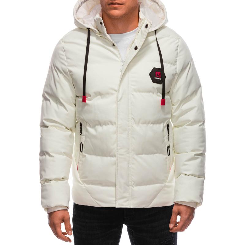 Férfi téli steppelt kabát C618 ekrü színű