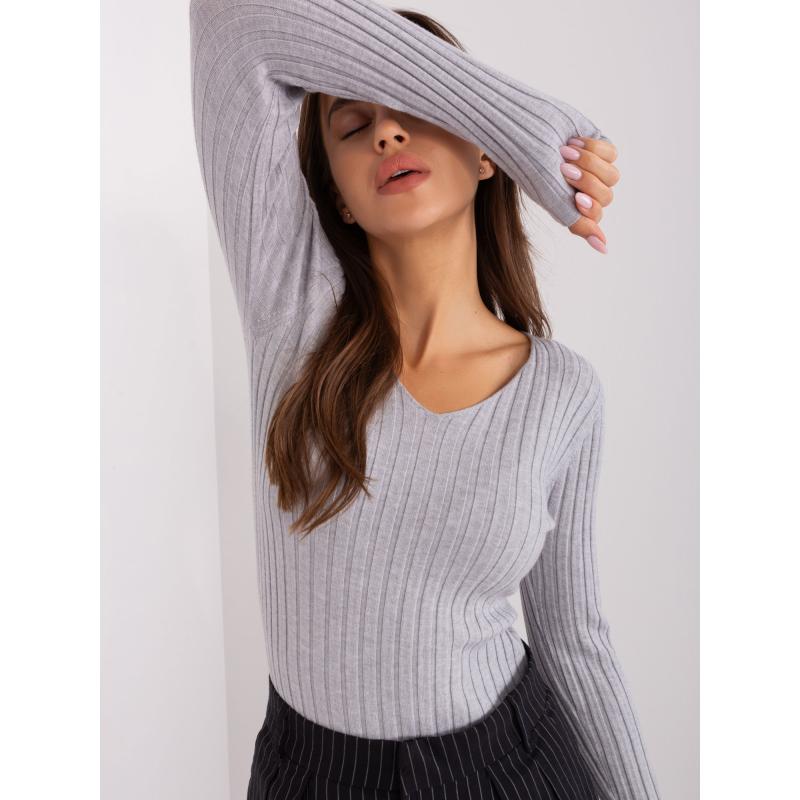 Női V-nyakú pulóver INALA világosszürke
