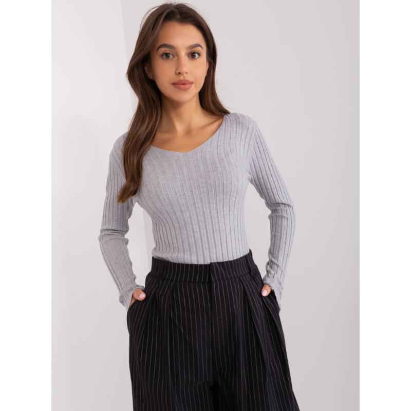 Női V-nyakú pulóver INALA világosszürke