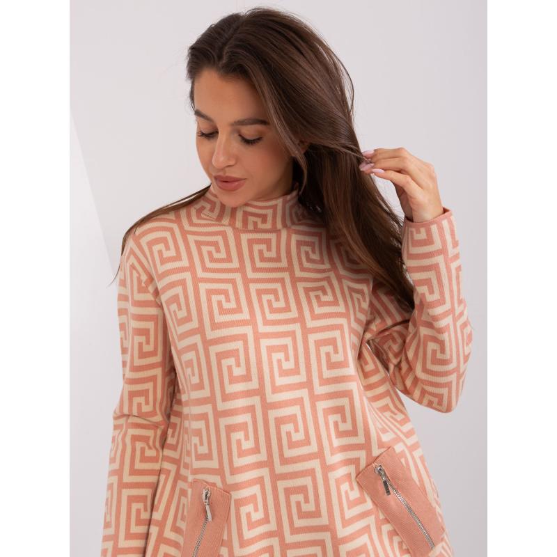 Dámsky sveter na zips DAMA broskyňovo-béžový