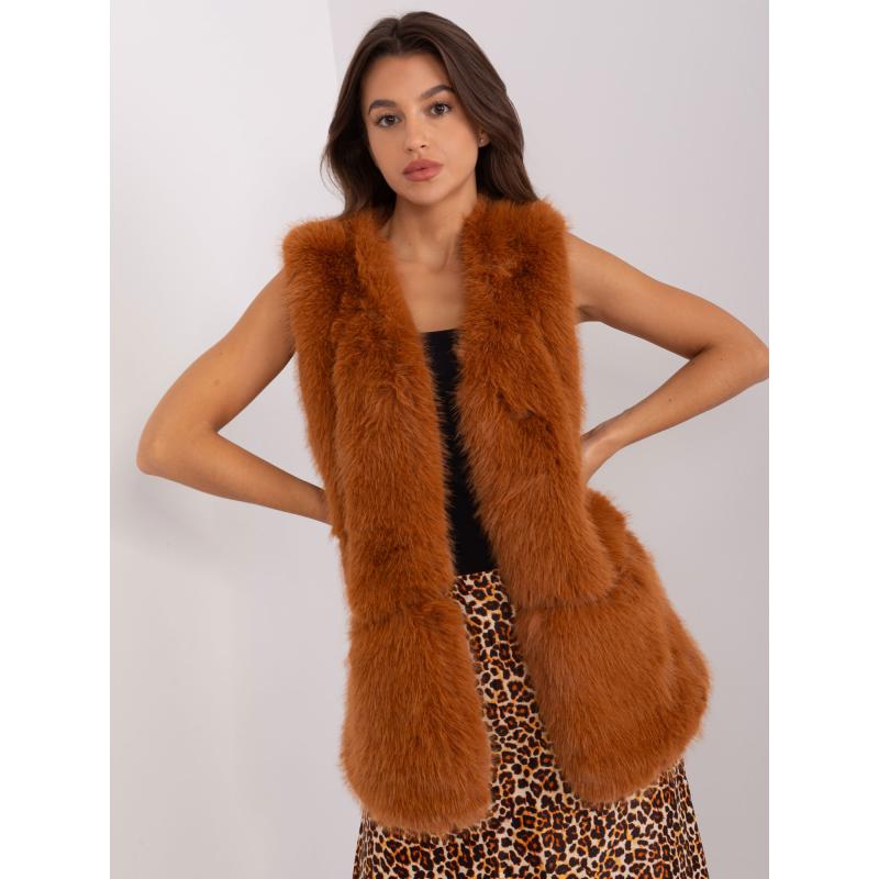 Női mellény szőrmével és zsebekkel VONTA világosbarna