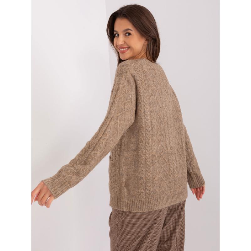 Női V-nyakú pulóver MILED sötét bézs