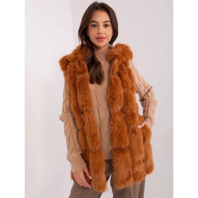 Dámská vesta s kapsami kožešinová BLYRD světle hnědá  