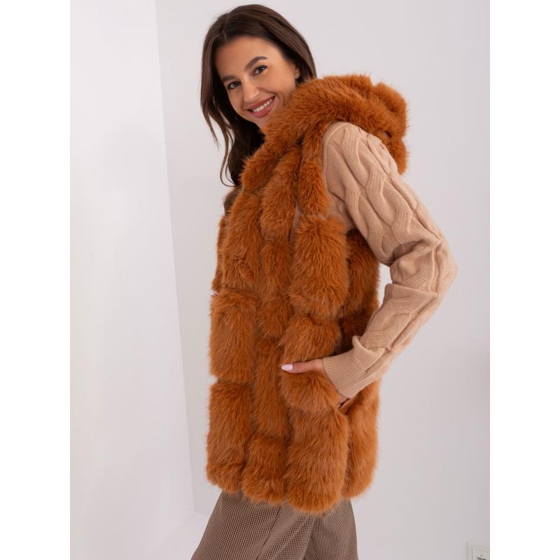 Dámská vesta s kapsami kožešinová BLYRD světle hnědá  