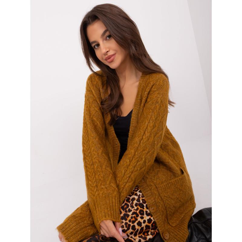 Női csíkos pulóver ETHERO sötétsárga