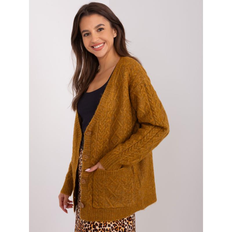 Női csíkos pulóver ETHERO sötétsárga