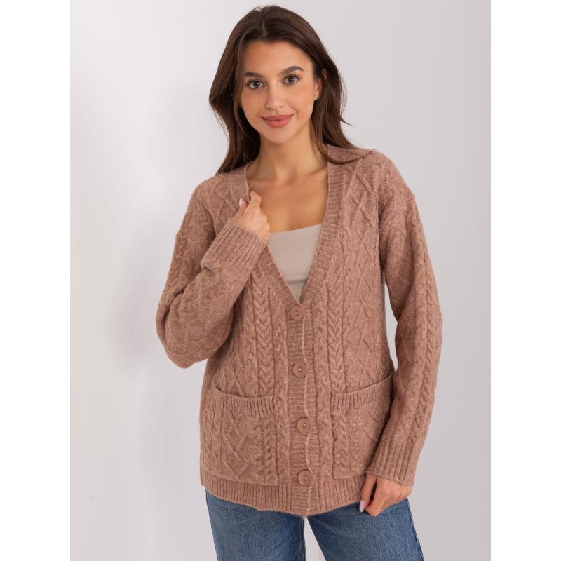 Női kockás kötött pulóver REL világosbarna