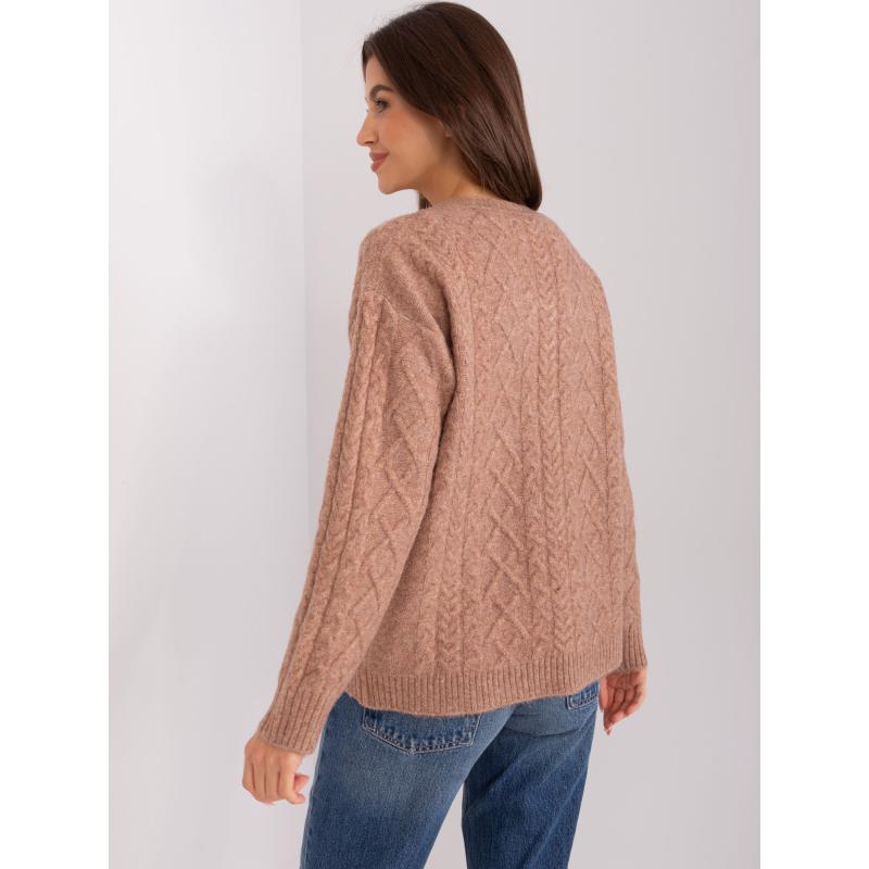 Női kockás kötött pulóver REL világosbarna