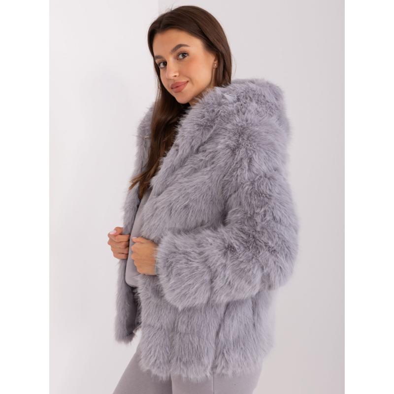 Dámská bunda s kožešinou a kapucí ETE šedá 