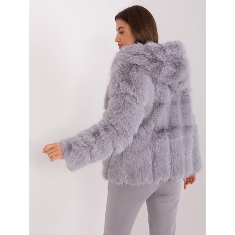 Dámská bunda s kožešinou a kapucí ETE šedá 