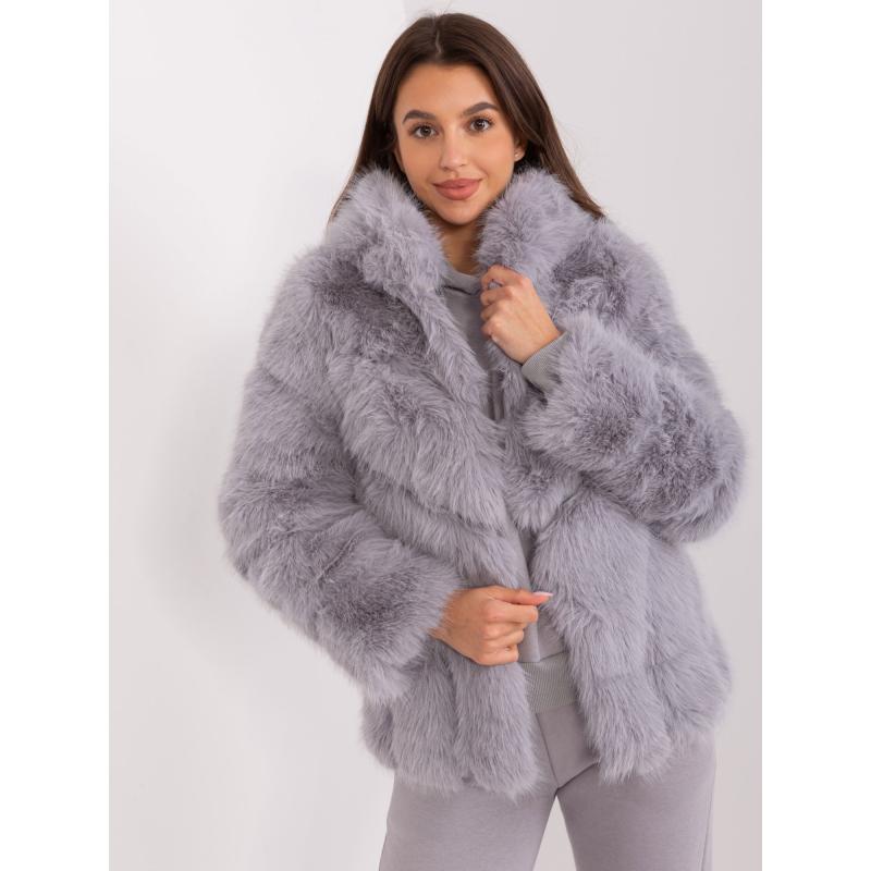 Dámská bunda s kožešinou a kapucí ETE šedá 
