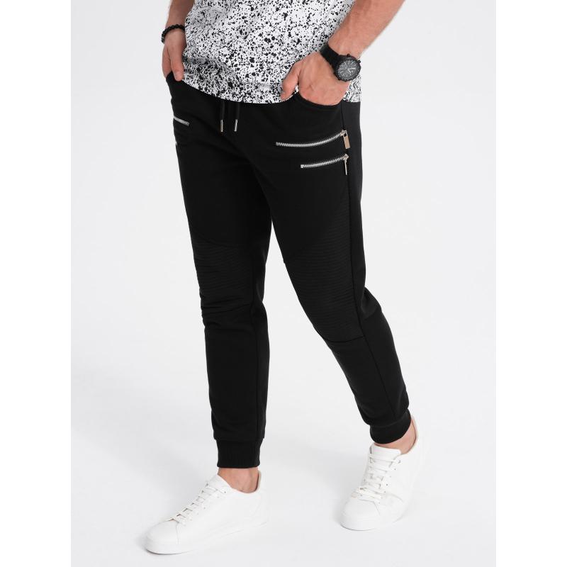 Pánske tepláky s ozdobnými zipsami V6 OM-PASK-22FW-012 čierne