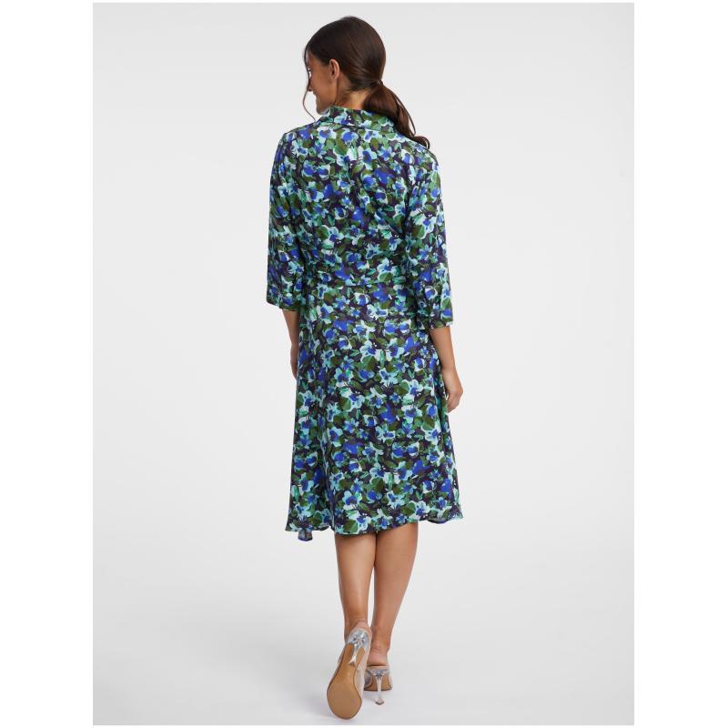 Zeleno-modré dámske košeľové šaty s kvetmi