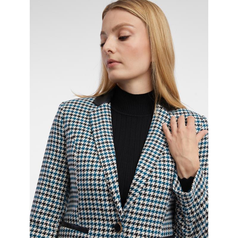 Čierno-modré dámske vzorované sako
