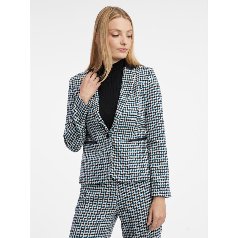 Čierno-modré dámske vzorované sako