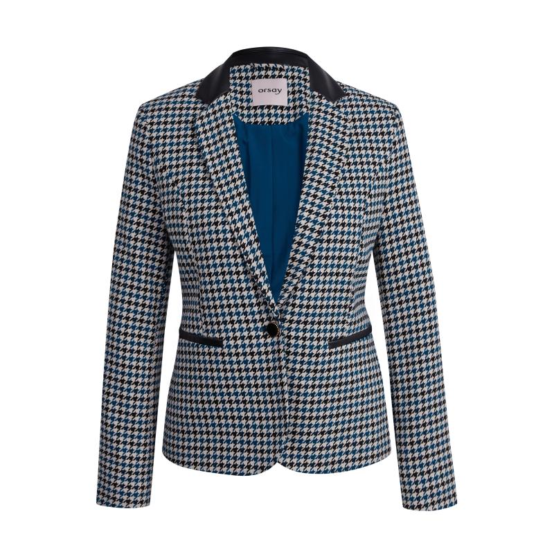 Čierno-modré dámske vzorované sako