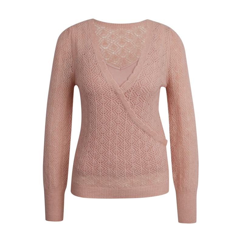Svetloružový dámsky sveter zo zmesi vlny