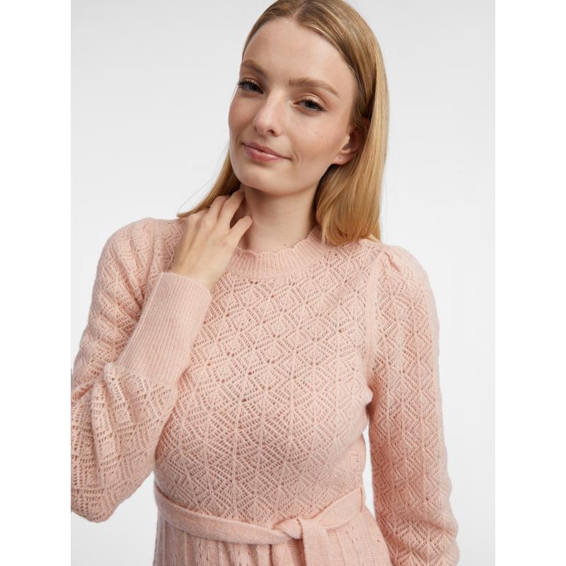 Világos rózsaszín női gyapjúkeverék pulóver ruha