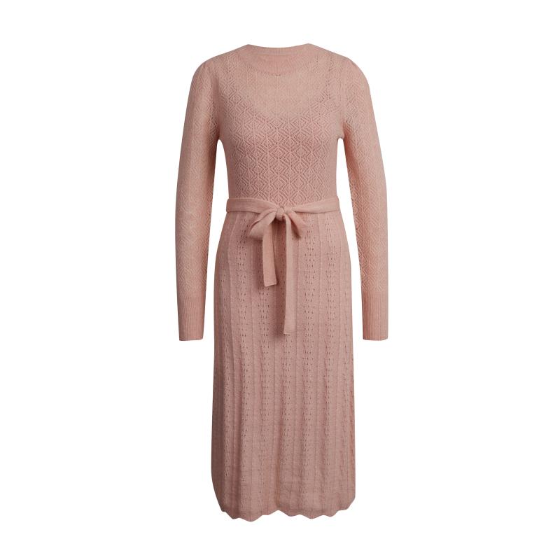 Világos rózsaszín női gyapjúkeverék pulóver ruha