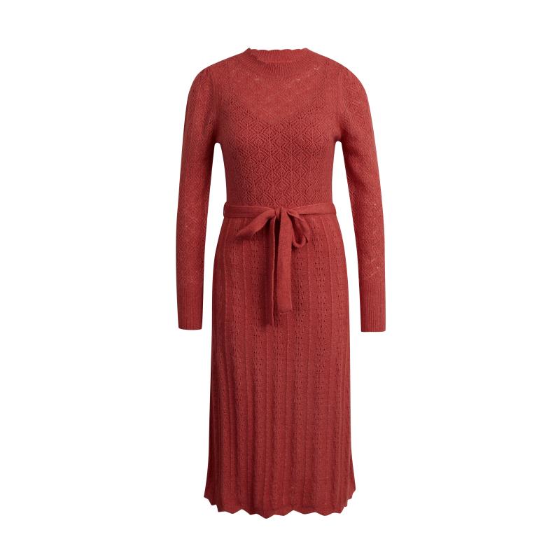 Tehlové dámske svetrové šaty z vlny