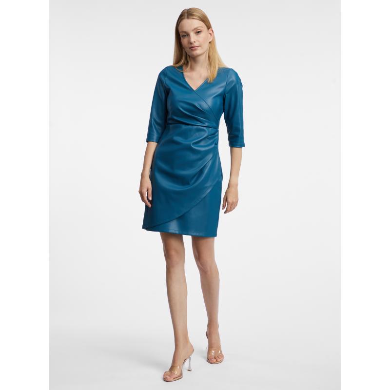 Modré dámske kožené šaty