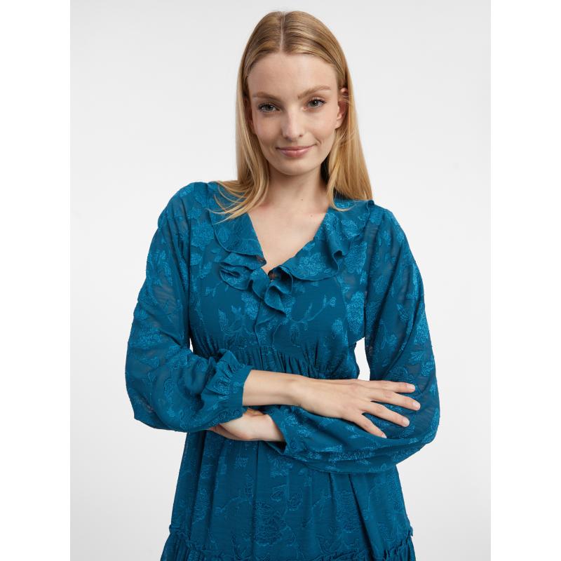 Modré dámské květované midišaty