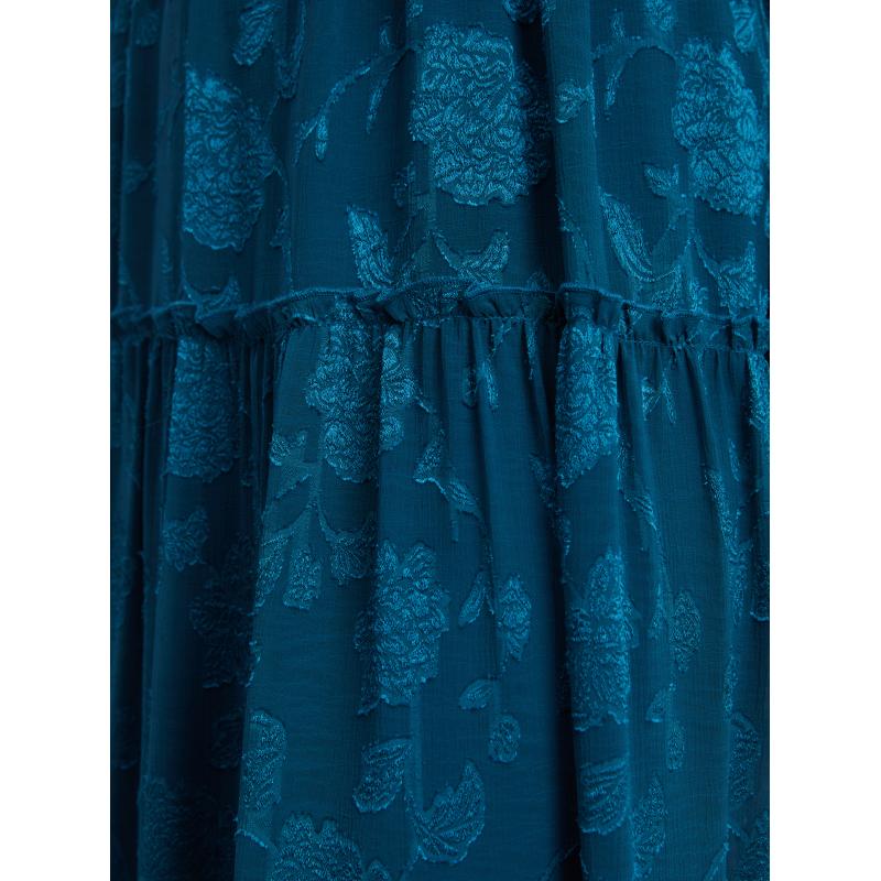 Modré dámské květované midišaty