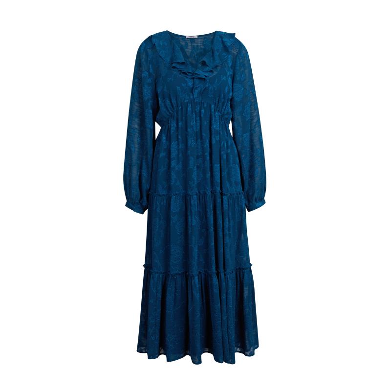 Modré dámské květované midišaty