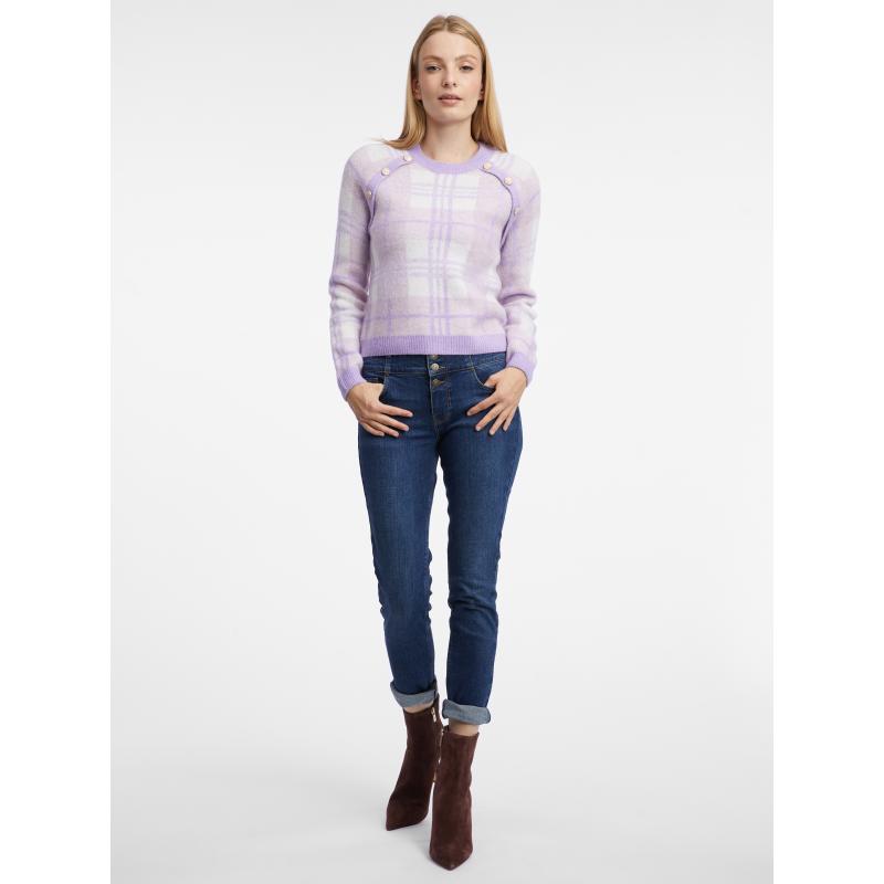 Svetlofialový dámsky károvaný sveter