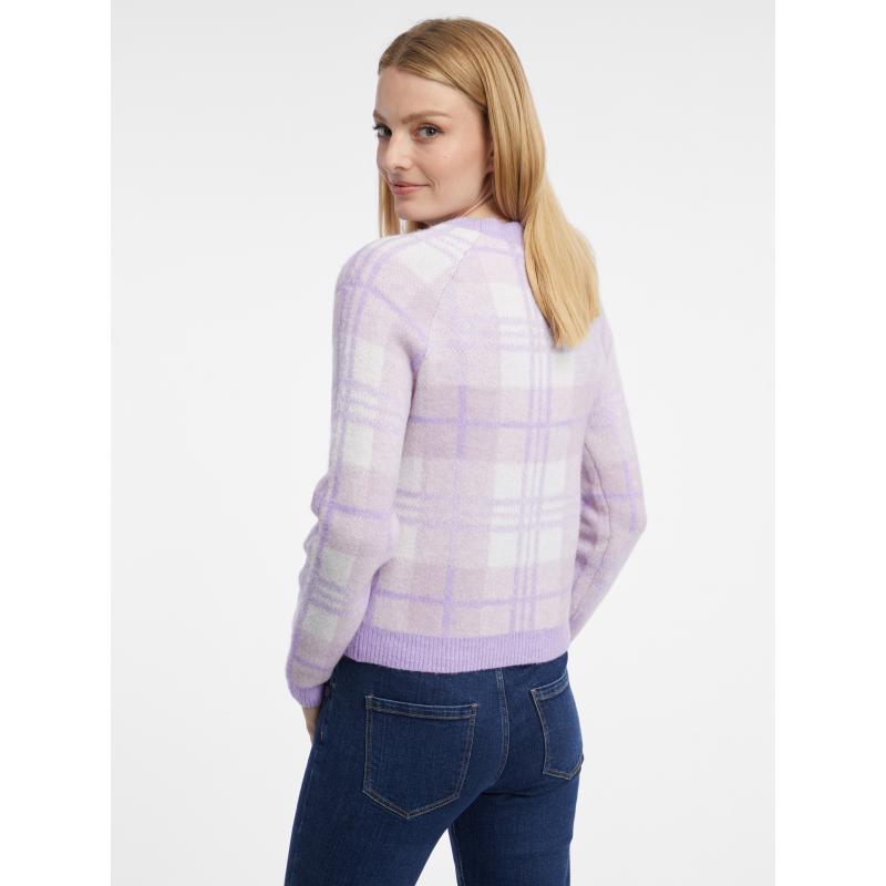 Svetlofialový dámsky károvaný sveter