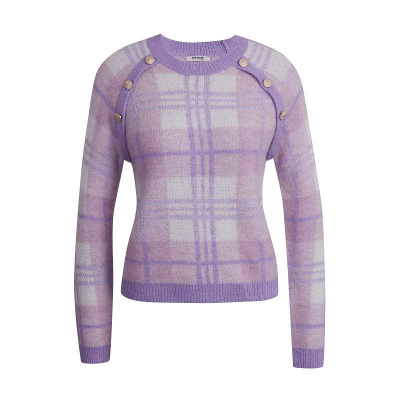 Svetlofialový dámsky károvaný sveter