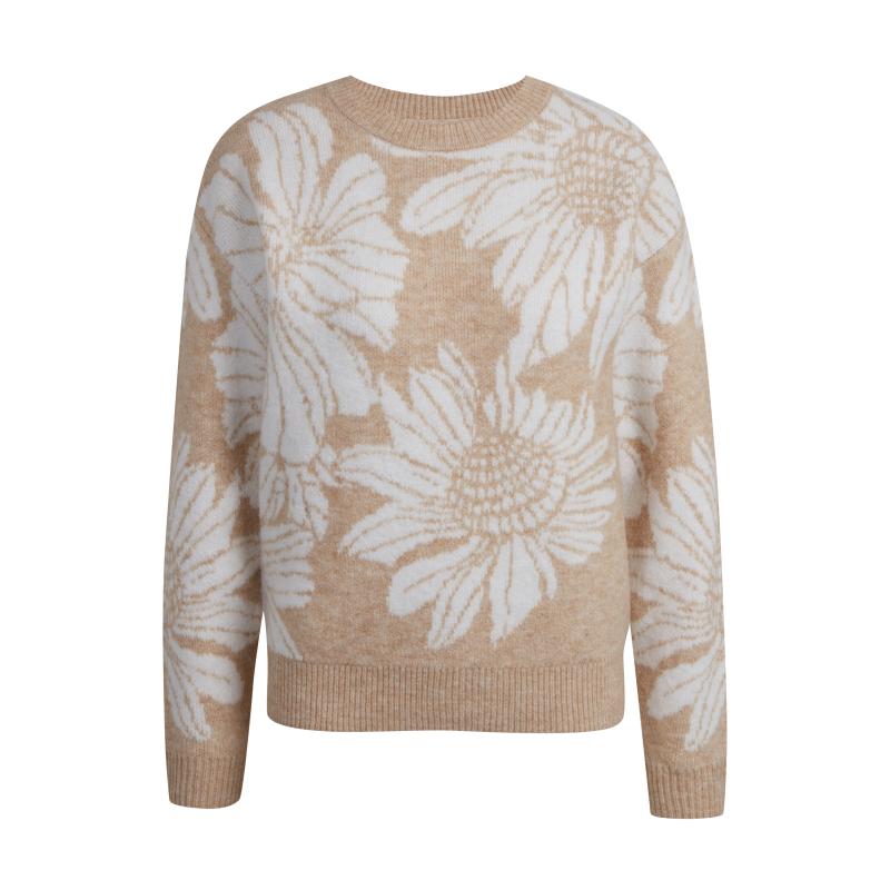Bílo-béžový dámský květovaný svetr