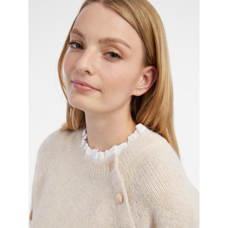 Bézs női csíkos pulóver