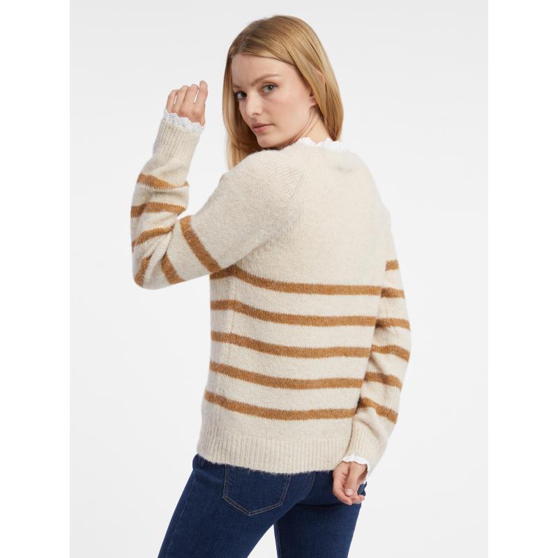 Bézs női csíkos pulóver
