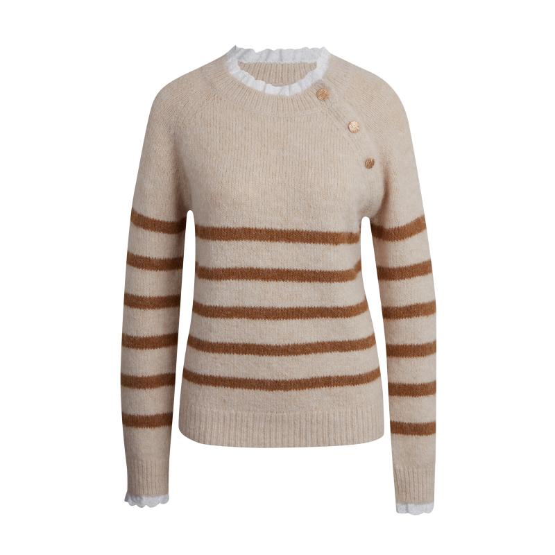 Bézs női csíkos pulóver