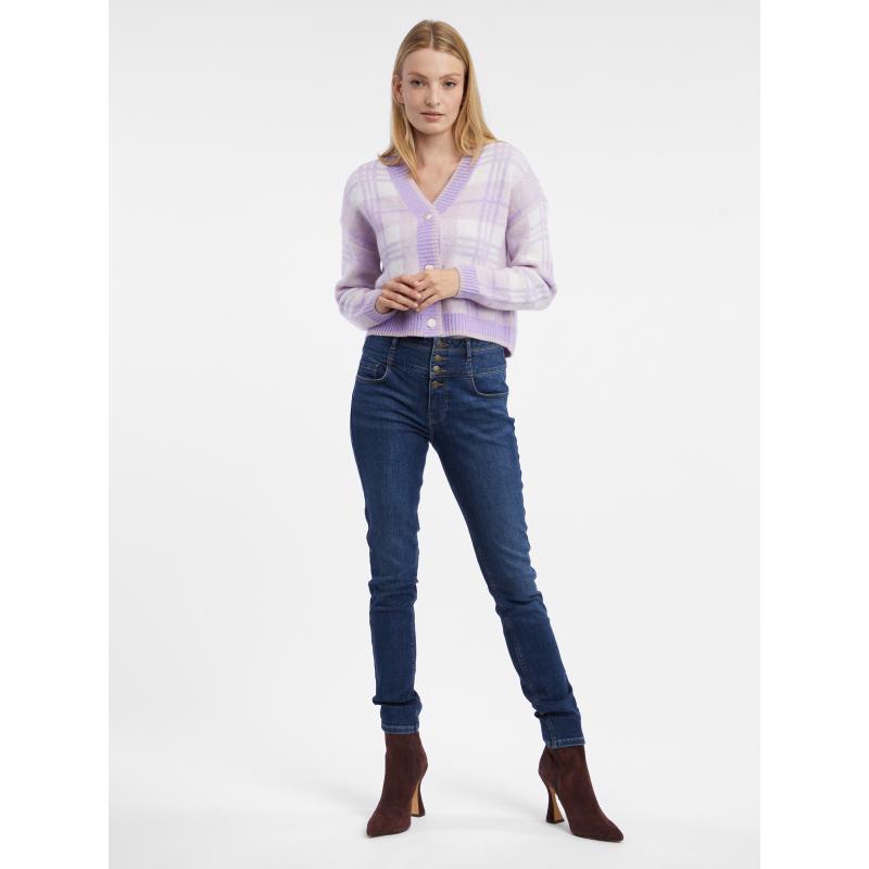 Világos lila női kockás kardigán