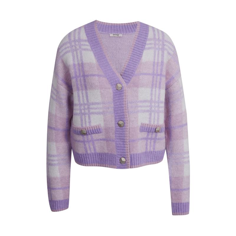 Világos lila női kockás kardigán