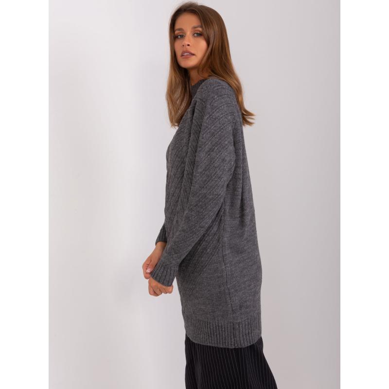 Dámský svetr s rolákem dlouhý oversize EHONU tmavě šedý 