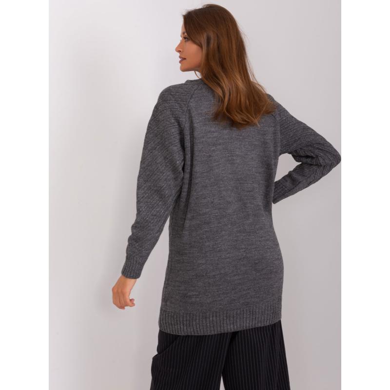 Dámský svetr s rolákem dlouhý oversize EHONU tmavě šedý 