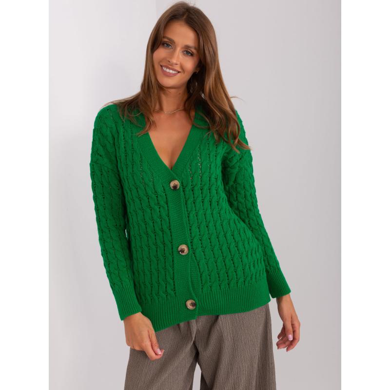 Dámsky sveter s výstrihom do V RUE PARIS zelený