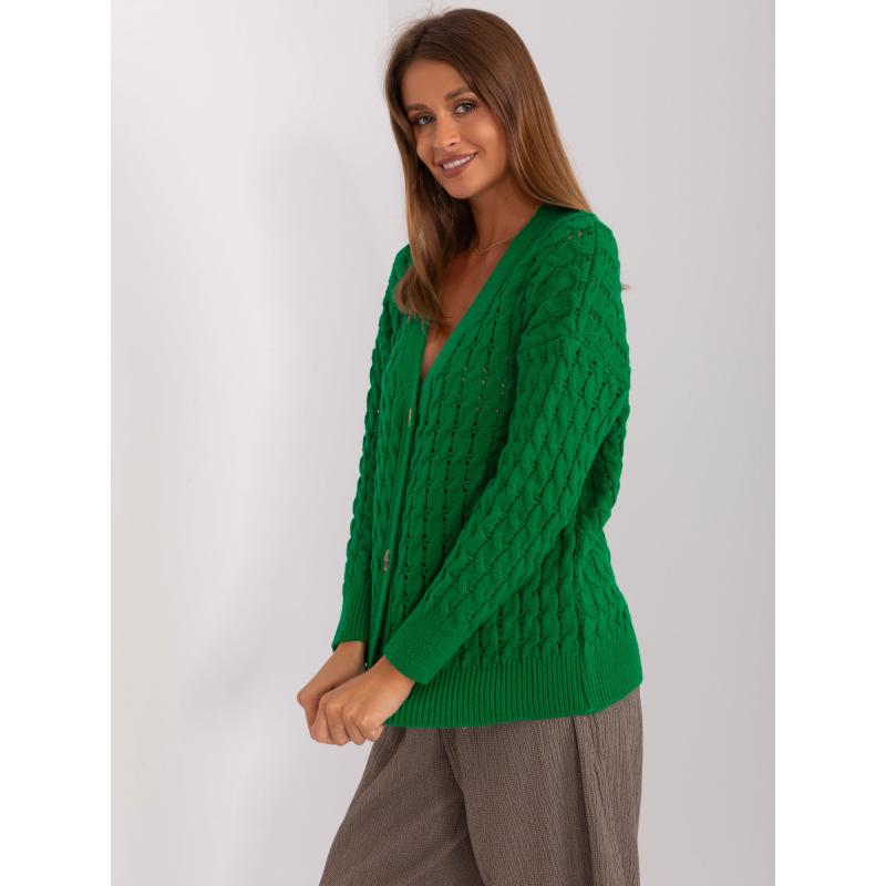 Dámsky sveter s výstrihom do V RUE PARIS zelený